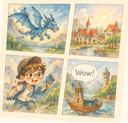 Bốn ô comic với nhiều phong cách nghệ thuật khác nhau