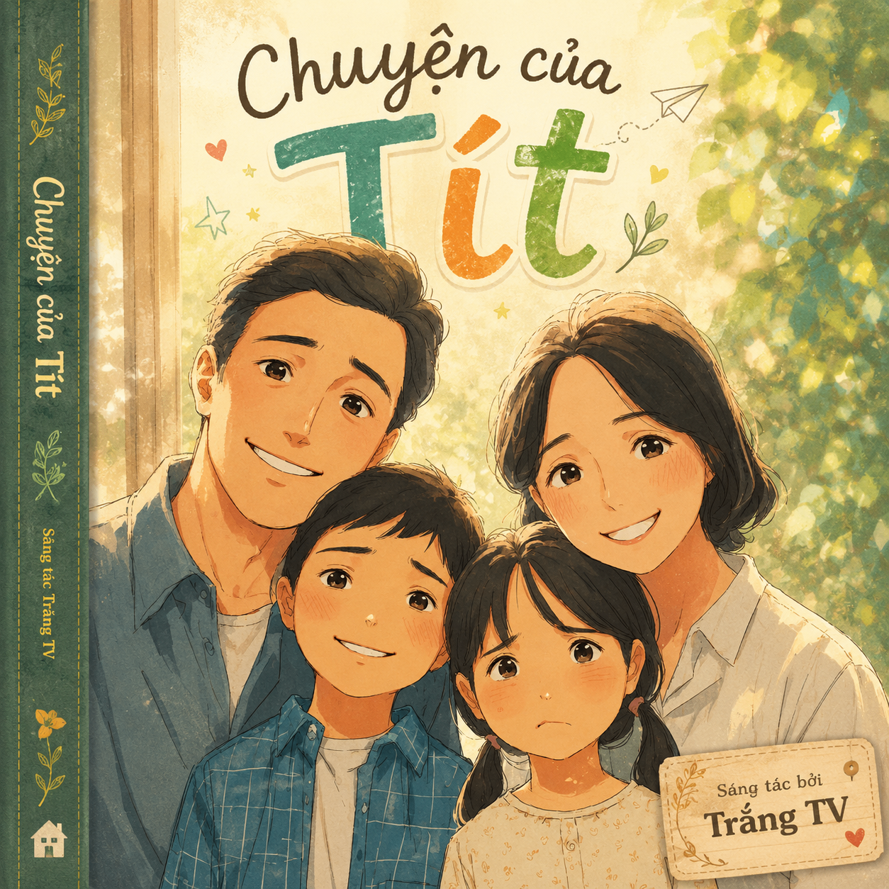 Bìa sách gia đình với tiêu đề Chuyện của Tít trong phong cách minh hoạ dịu ấm