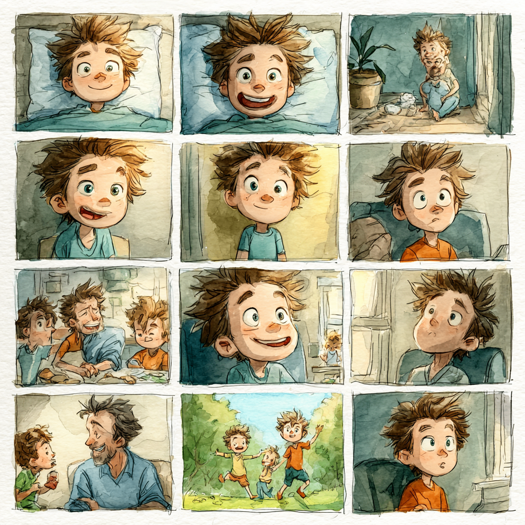 Storyboard màu nước kể lại một ngày của cậu bé tên Bin