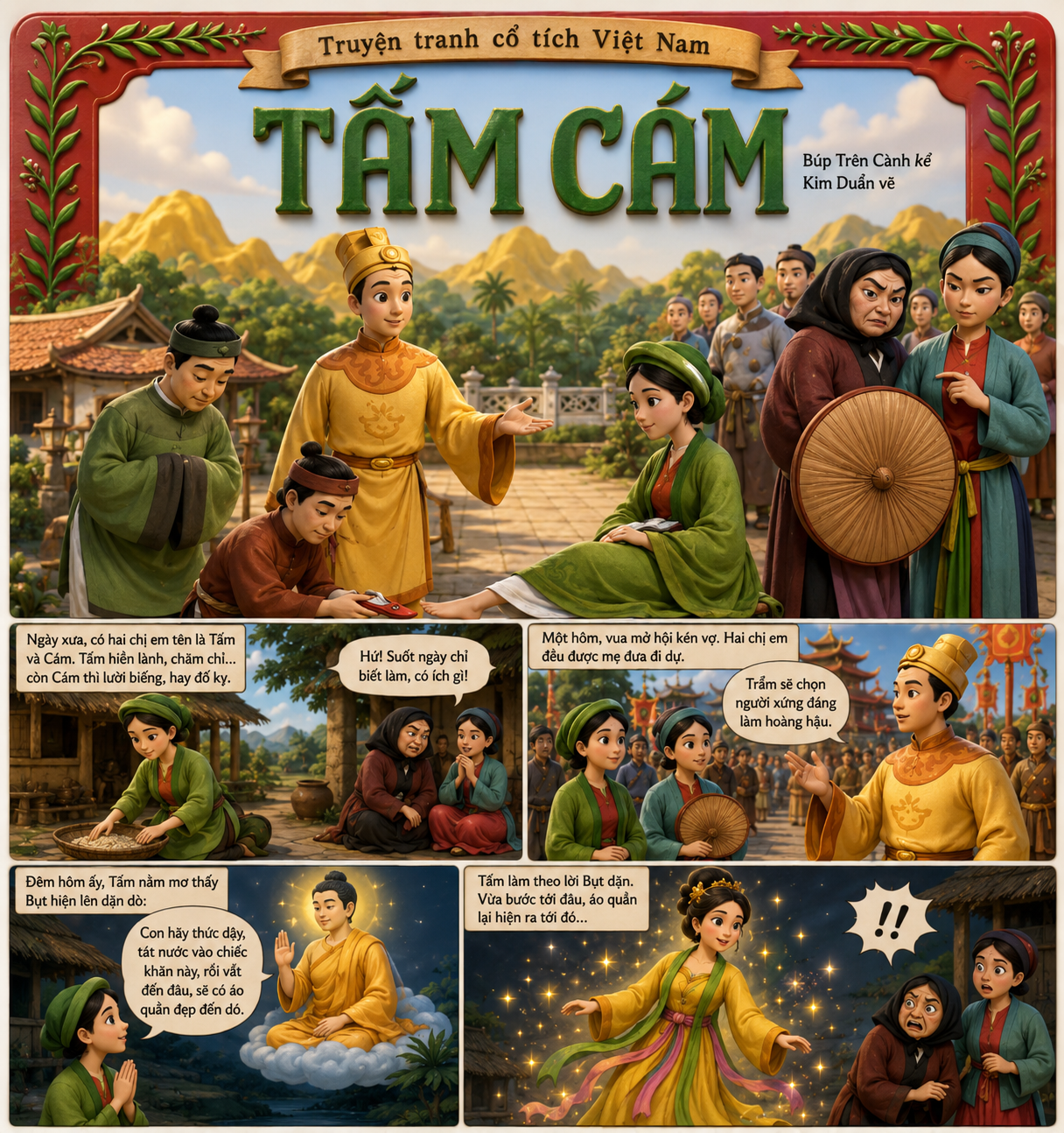 Trang truyện tranh cổ tích Việt Nam Tấm Cám với nhiều khung cảnh minh hoạ